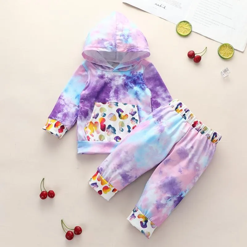 2-piece Tie Dye Gradient Hoodie & Pants for Baby Girl Wholesale children's clothing