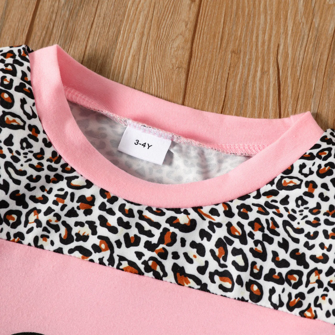 2-piece Toddler Girl Letter Leopard Print Sweatshirt and Pants Set