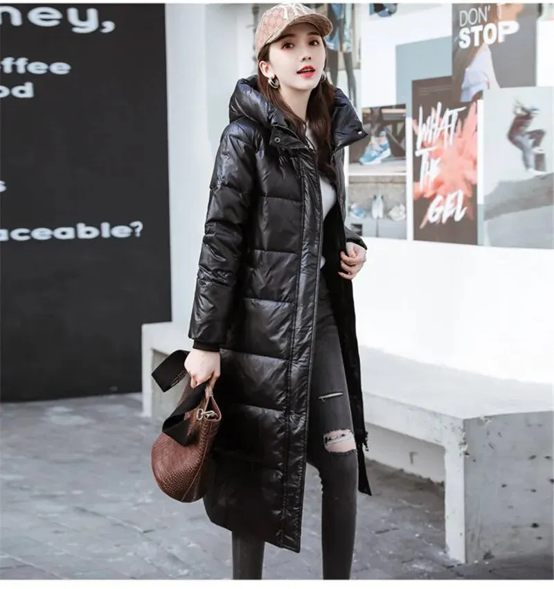 2023 New Winter Down Cotton Jackets Women's Clothing Long Parkas Slim Hooded Warm Winter Coats Female Black Overcoats V1162