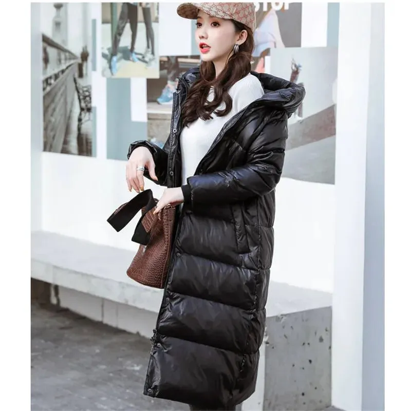 2023 New Winter Down Cotton Jackets Women's Clothing Long Parkas Slim Hooded Warm Winter Coats Female Black Overcoats V1162