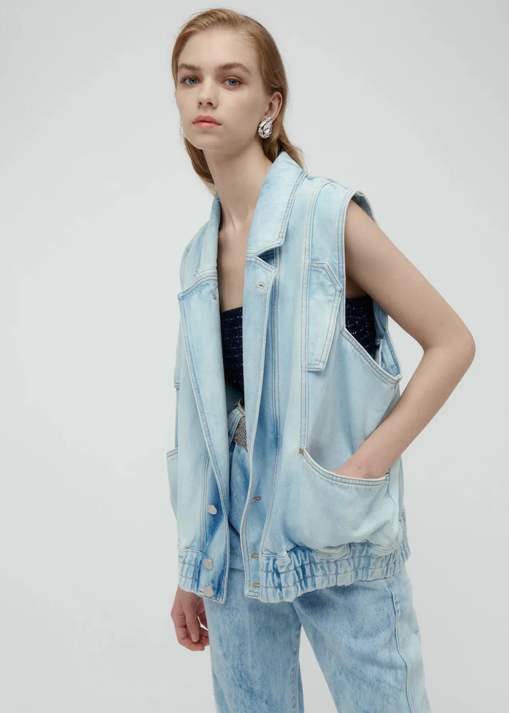 Acid Blue Oversized Denim Vest