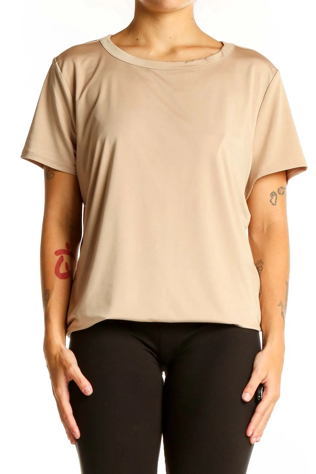 Beige Relaxed Fit Short Sleeve Top