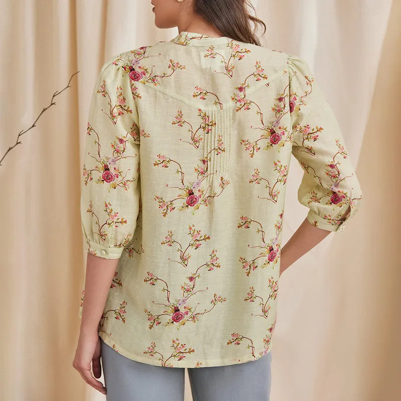 Bemberg Linen Shirt | Floral Print | Sage Green