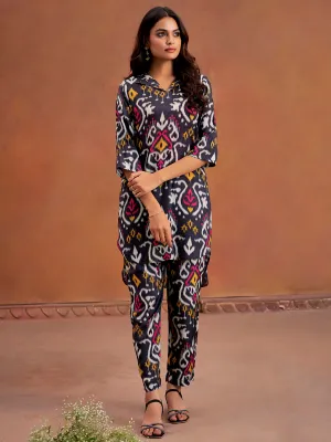 Black Ikat Printed Festive Co-ord Set