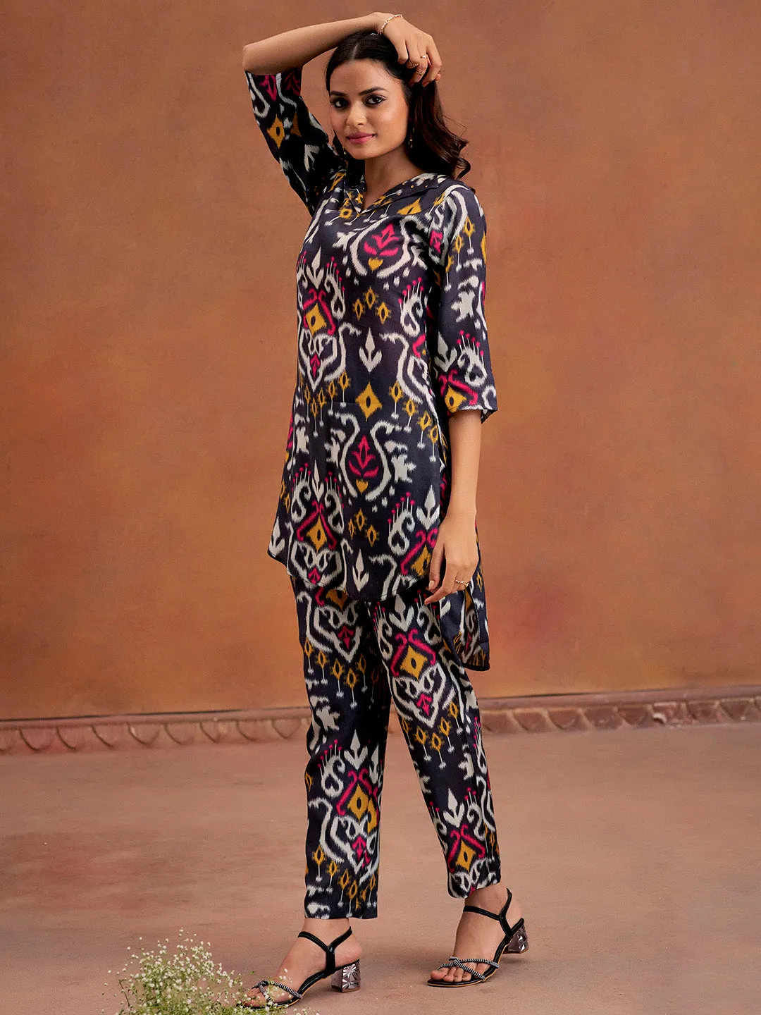 Black Ikat Printed Festive Co-ord Set