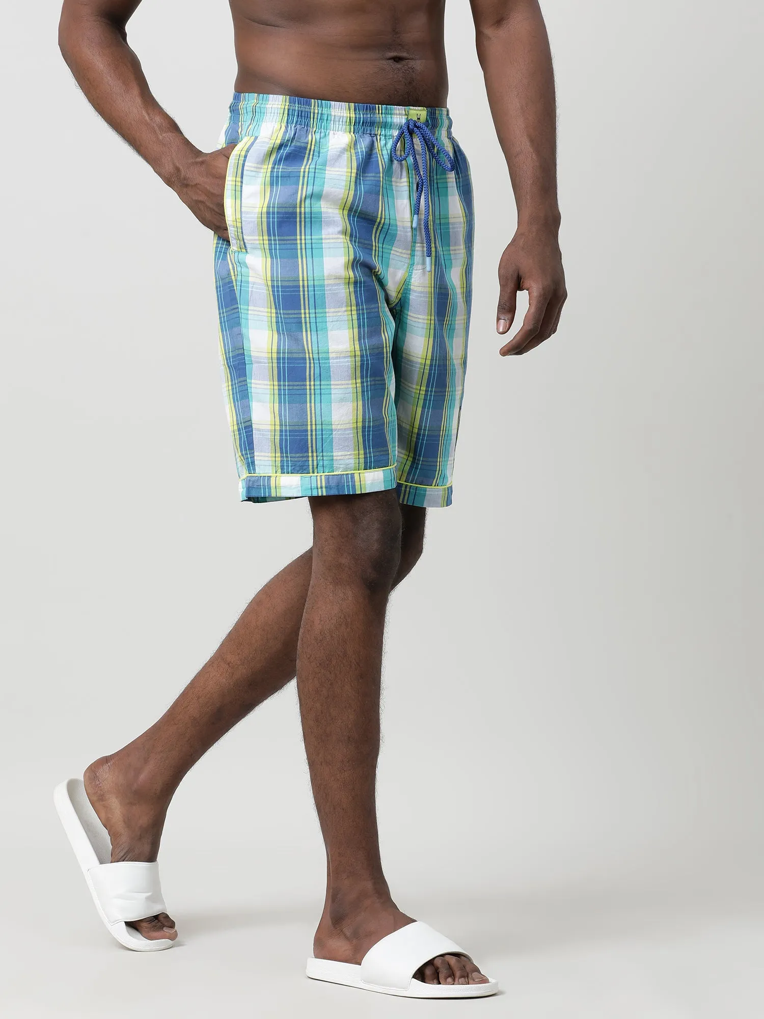 Blue Cotton Knee Length Shorts