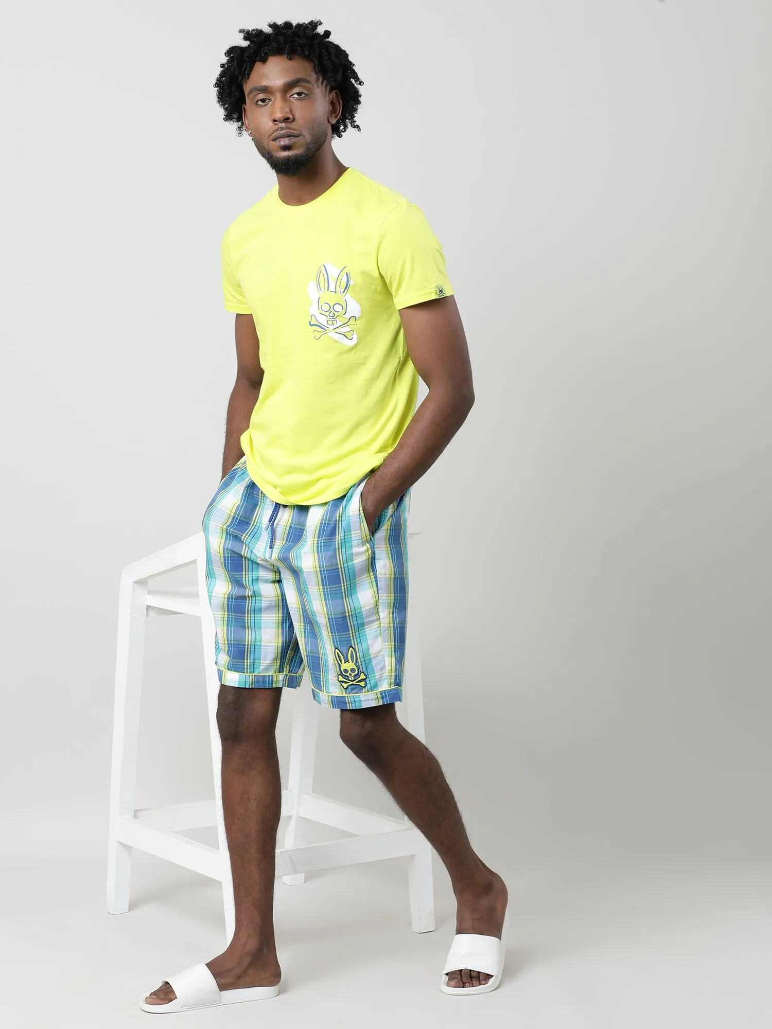 Blue Cotton Knee Length Shorts