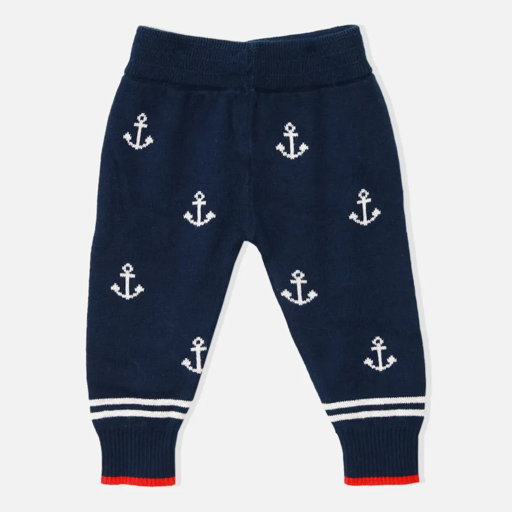 Blue Striped Full Sleeves Sweaters With Anchor Bottom