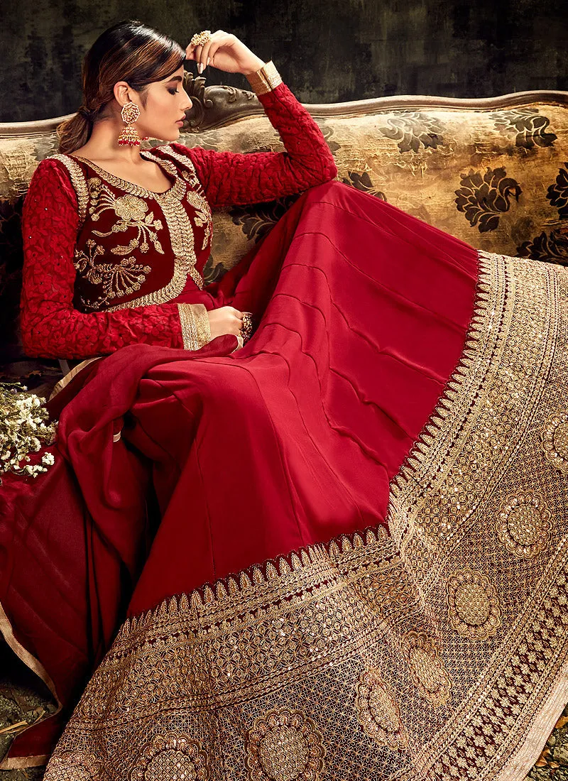 Bridal Red Embroidered Anarkali Suit