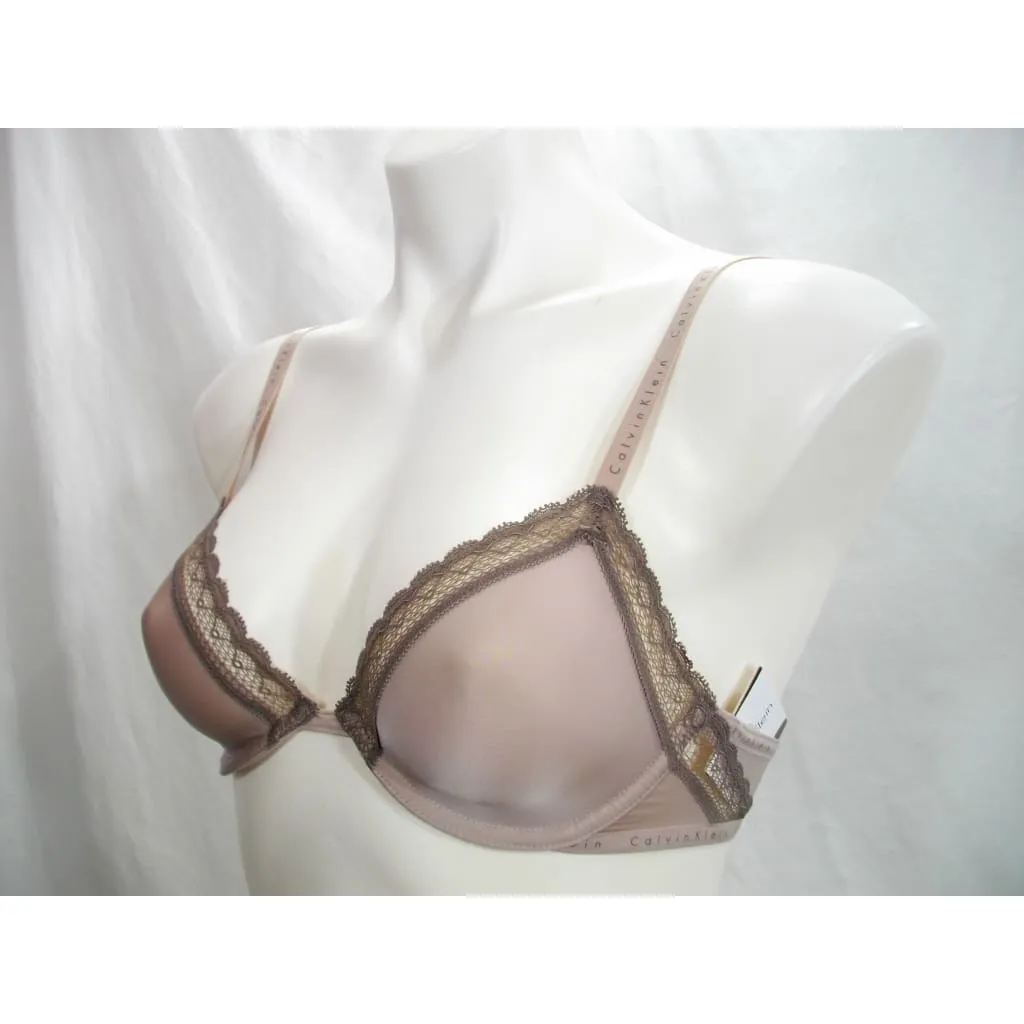 Calvin Klein QF1418 Signature Unlined Plunge Underwire Bra 32B Fresh Taupe NWT