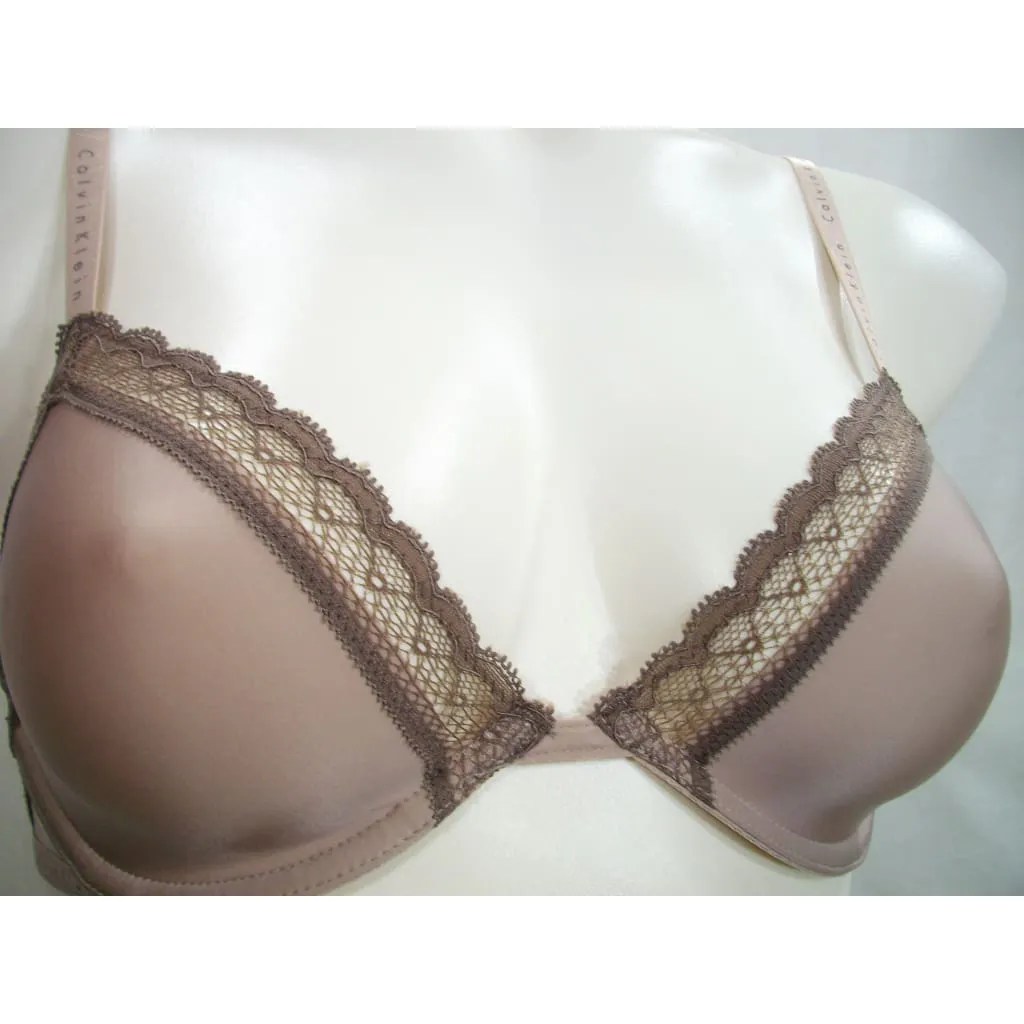 Calvin Klein QF1418 Signature Unlined Plunge Underwire Bra 32B Fresh Taupe NWT