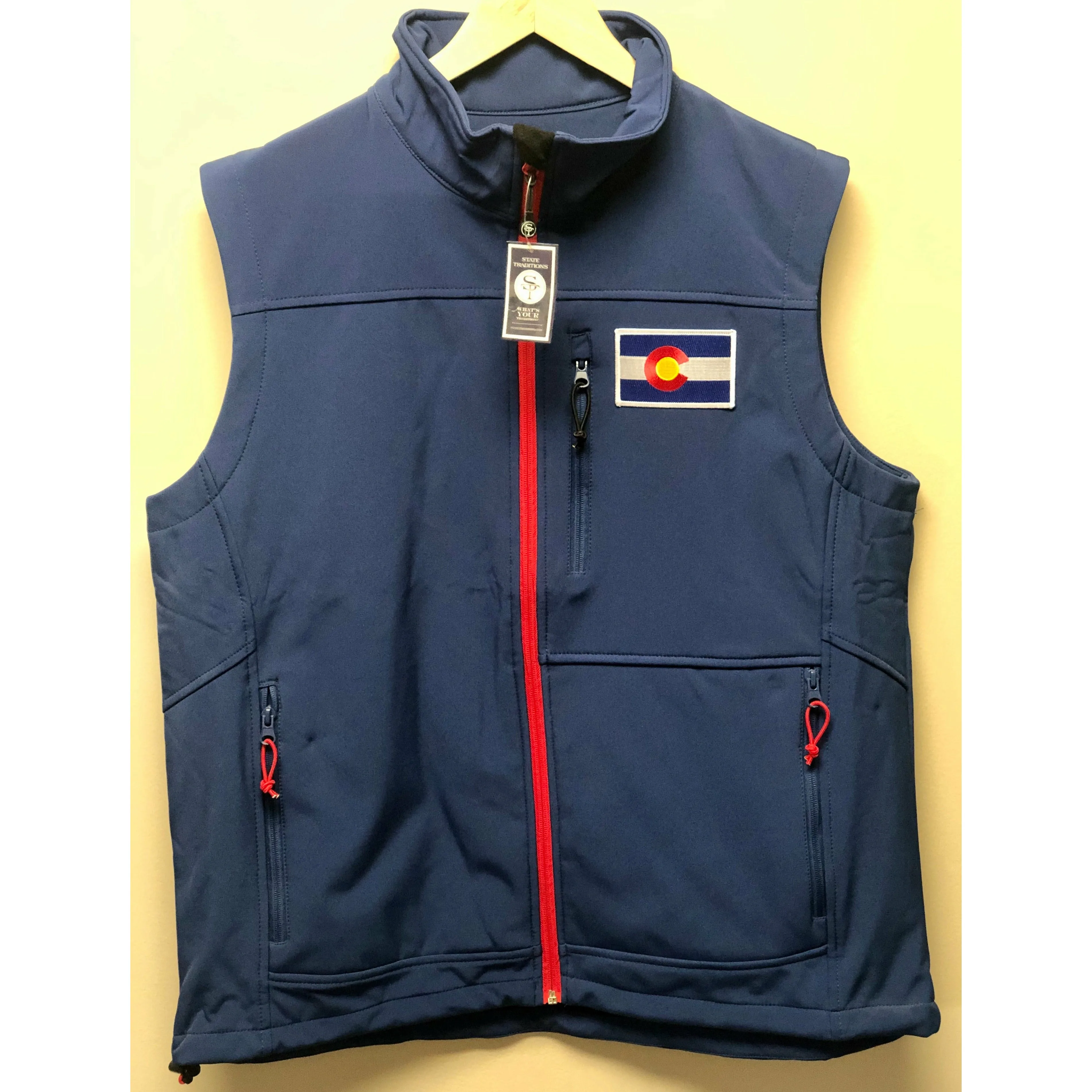 Colorado Flag Patch - Soft Shell Vest Navy with Red Trim