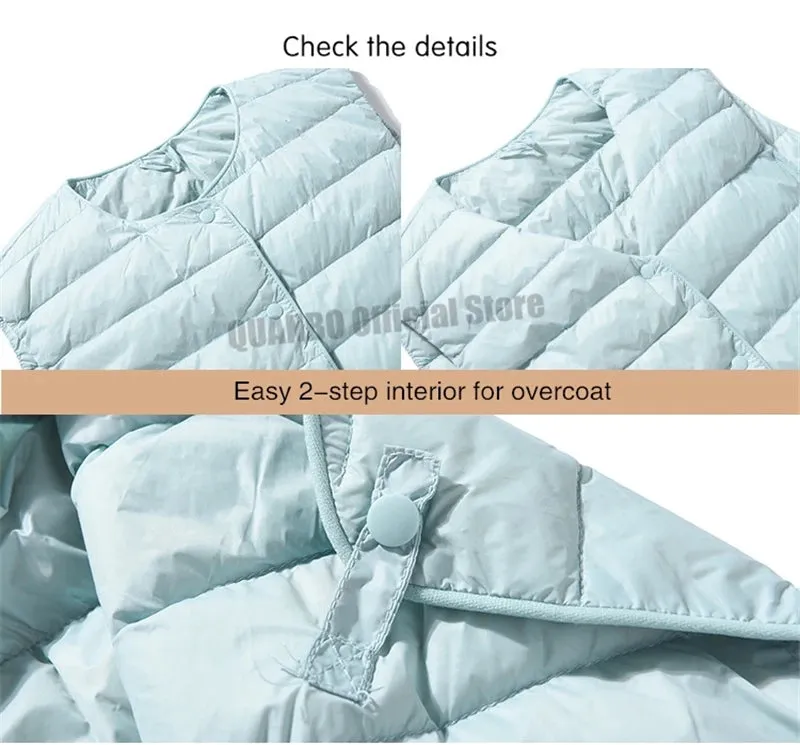 Convertible Puffer Vest Jacket with Dual Use Collar Design – Round Neck and V-Neck Switch 90% White Duck Down Ultra Lightweight