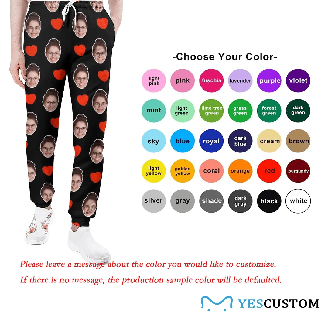 Custom Face Love Pattern Black Sweatpants Couple Matching Personalized Casual Sweatpants