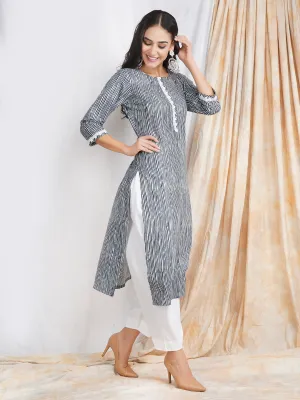 Darzaania Grey Striped Cotton Kurta with Dhoti Pants