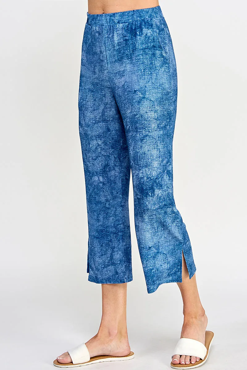 Denim Print Wide Leg Ankle Length Pants-5039HT-ARD1-K-D003