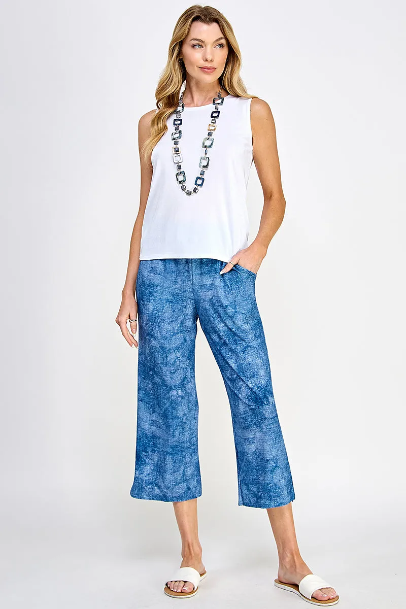 Denim Print Wide Leg Ankle Length Pants-5039HT-ARD1-K-D003