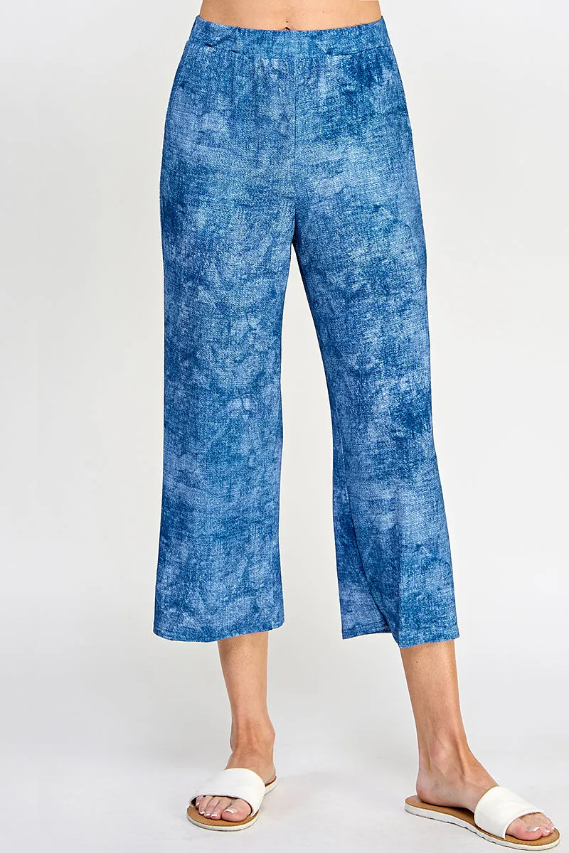 Denim Print Wide Leg Ankle Length Pants-5039HT-ARD1-K-D003