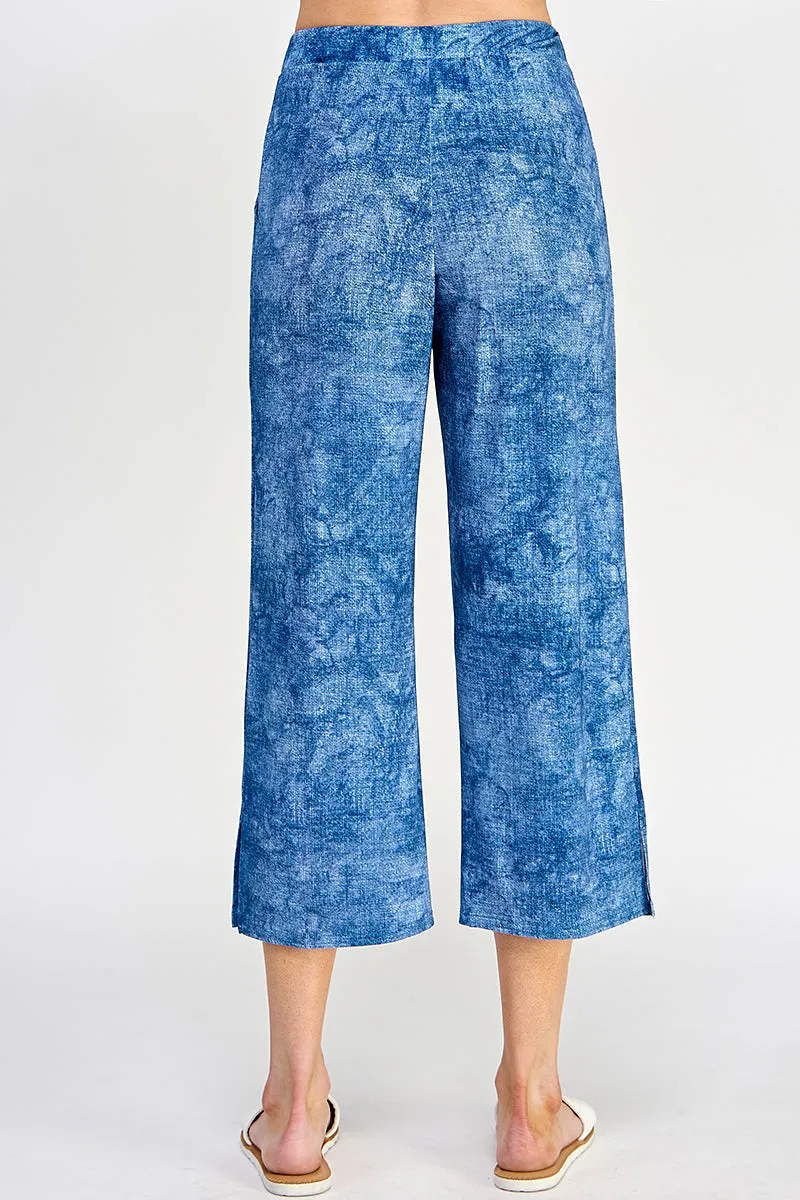 Denim Print Wide Leg Ankle Length Pants-5039HT-ARD1-K-D003