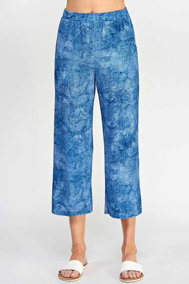 Denim Print Wide Leg Ankle Length Pants-5039HT-ARD1-K-D003