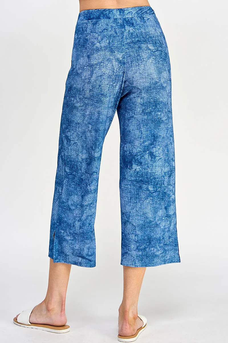 Denim Print Wide Leg Ankle Length Pants-5039HT-ARD1-K-D003