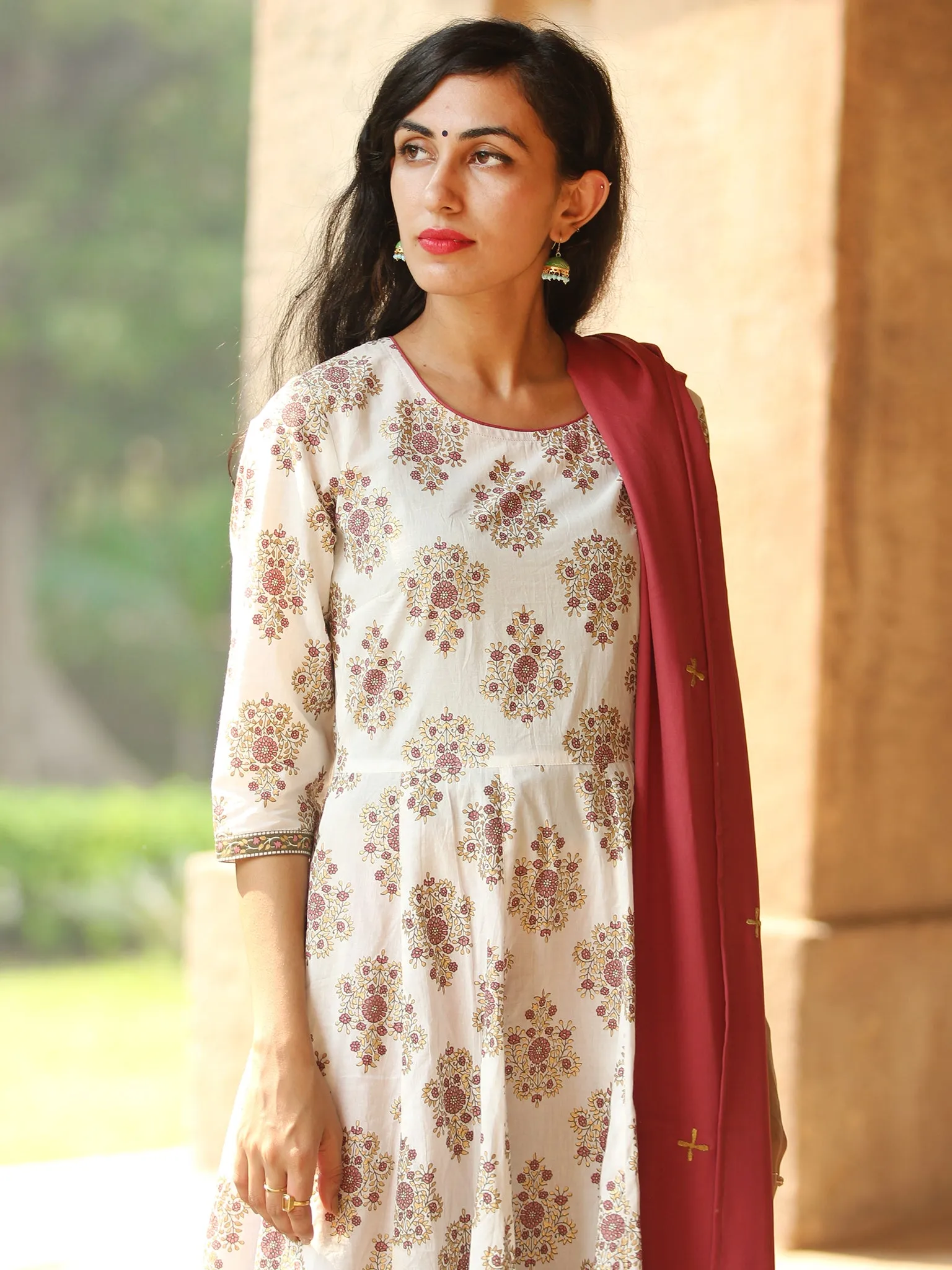 Elegant Golden Butta - Block Printed Kurta Set With Dupatta - SS01F1888