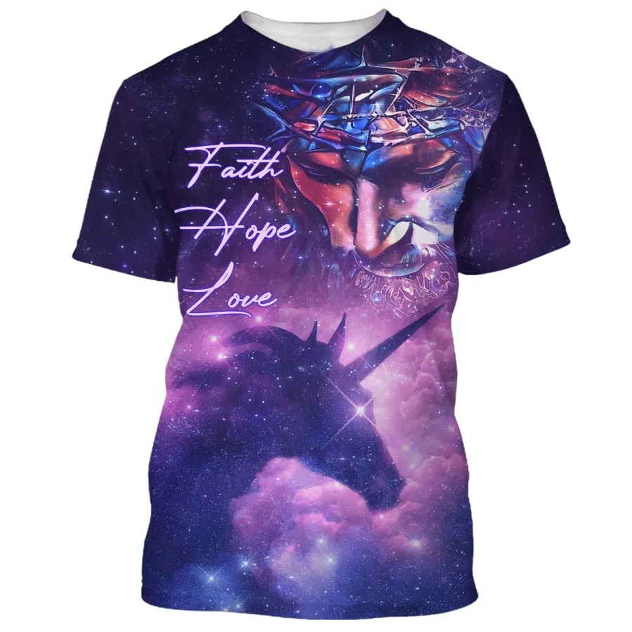 Faith Hope Love Shirts - Jesus Unicorn Galaxy 3d Shirts - Christian T Shirts For Men And Women