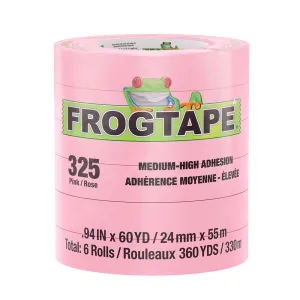 FrogTape CP 325 Medium-High Adhesion Masking Tape - 24MM x 55M x 6-Pack - Pink - Rated for 325?F