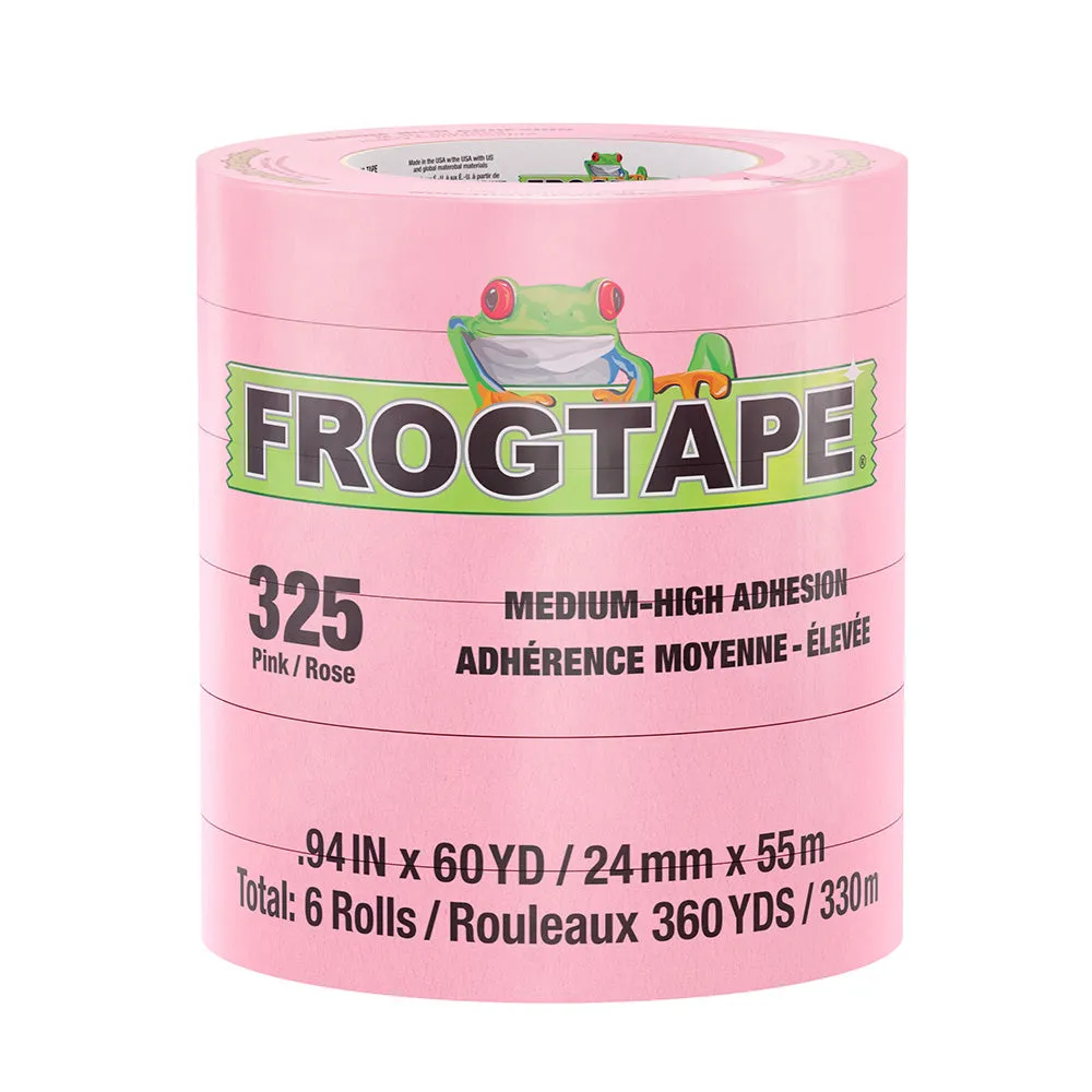 FrogTape CP 325 Medium-High Adhesion Masking Tape - 24MM x 55M x 6-Pack - Pink - Rated for 325?F