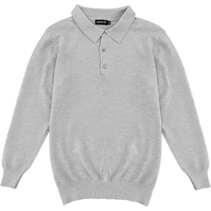 Heather Grey Mens Knit Long Sleeve Sweater Polo Shirt