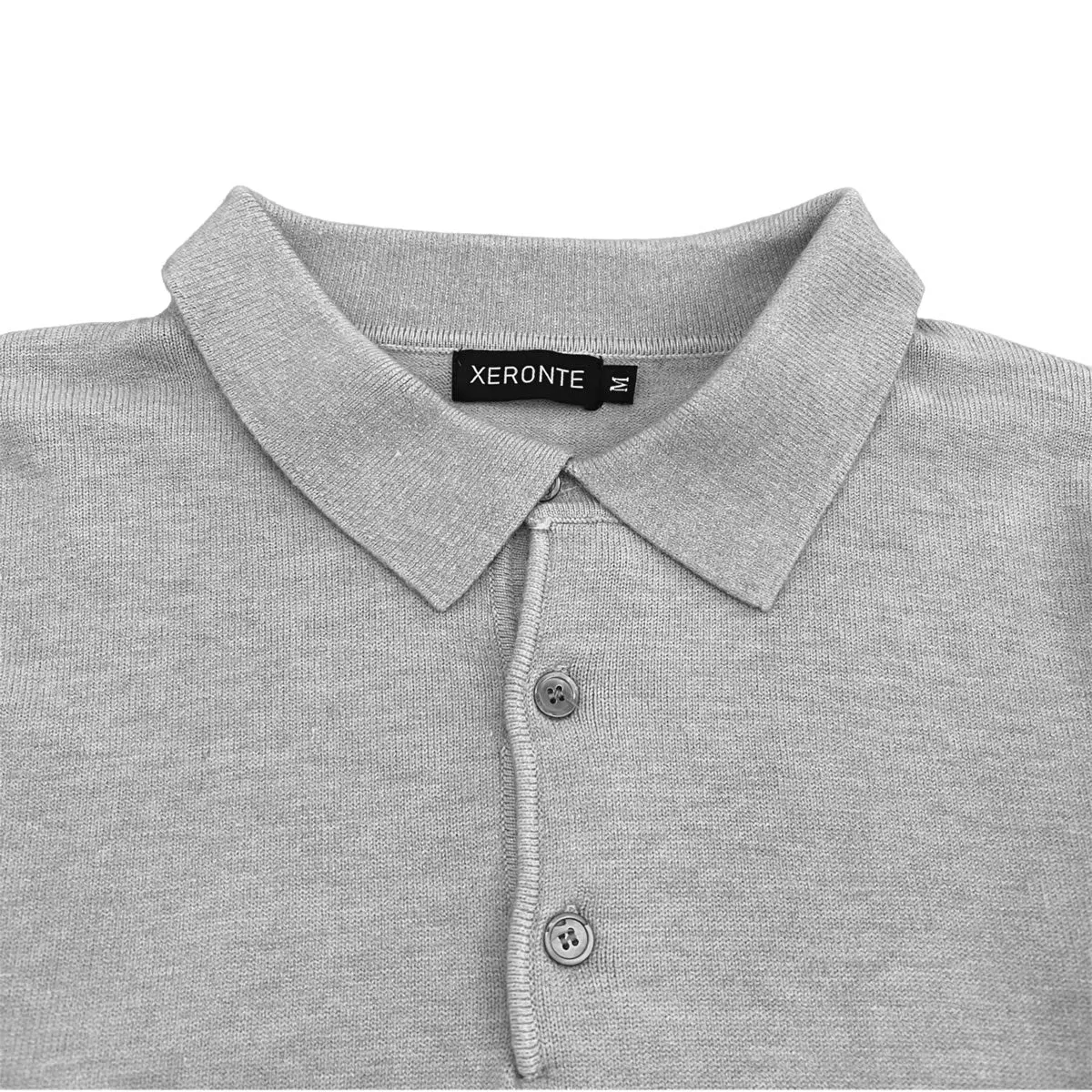 Heather Grey Mens Knit Long Sleeve Sweater Polo Shirt