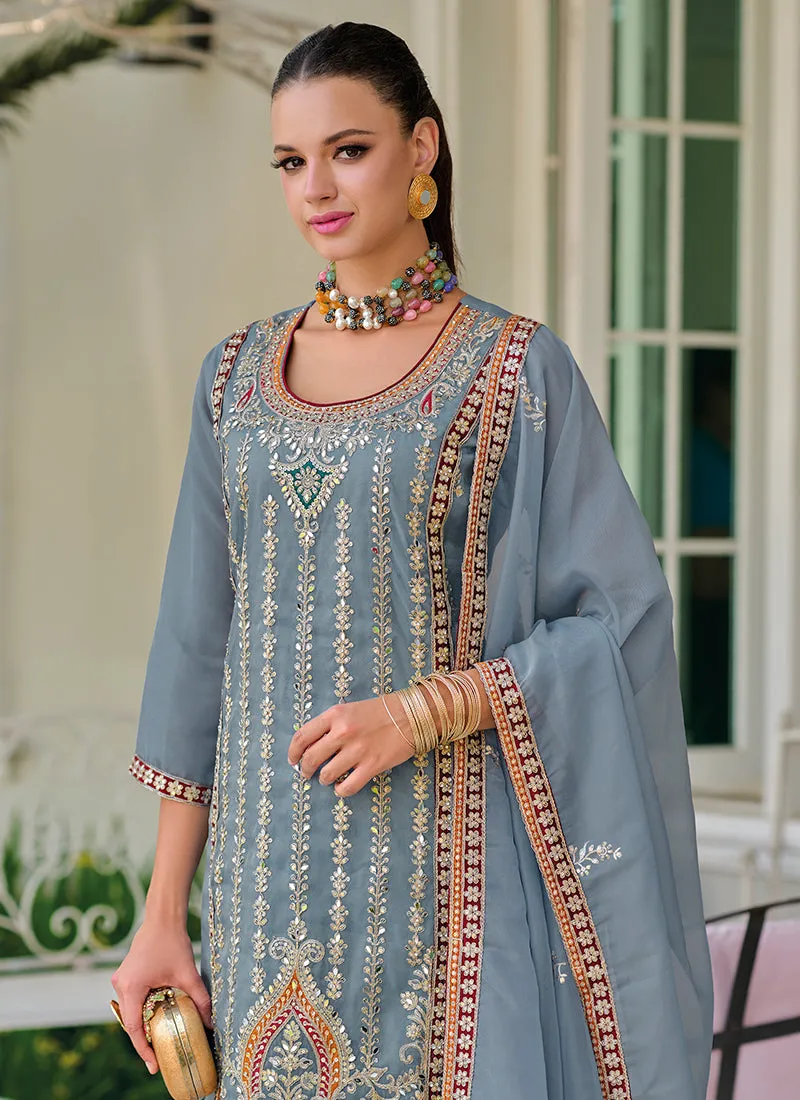 Ice Blue Multi Embroidery Traditional Salwar Kameez Suit