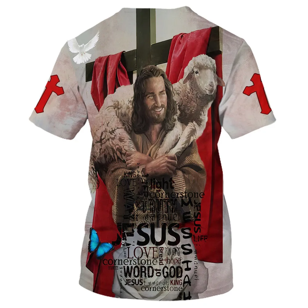 Jesus Holding Sheep 3d All Over Print Shirt - Christian 3d Shirts For Men Women