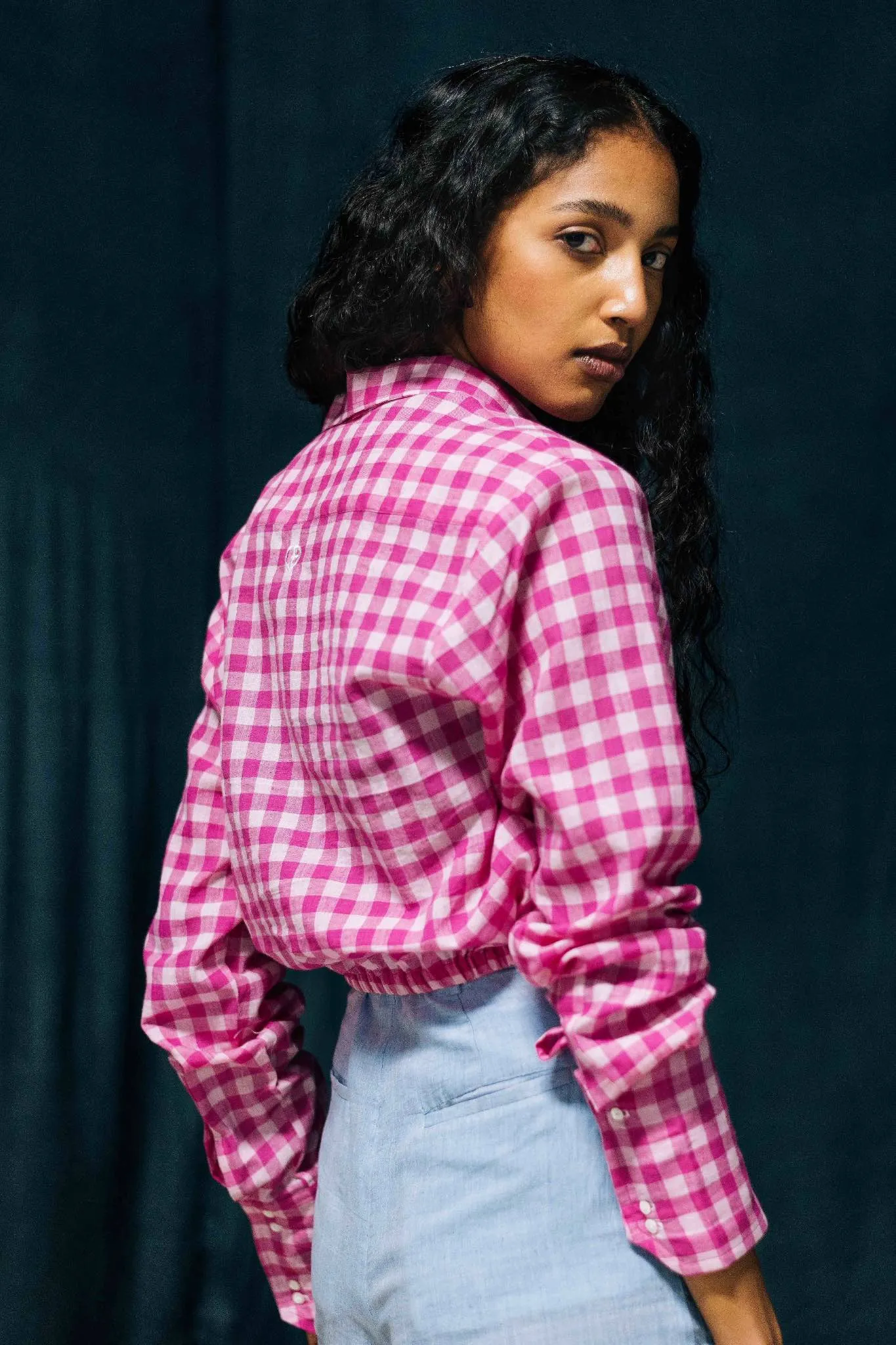 Kalyani - Pink Checked Crop Top