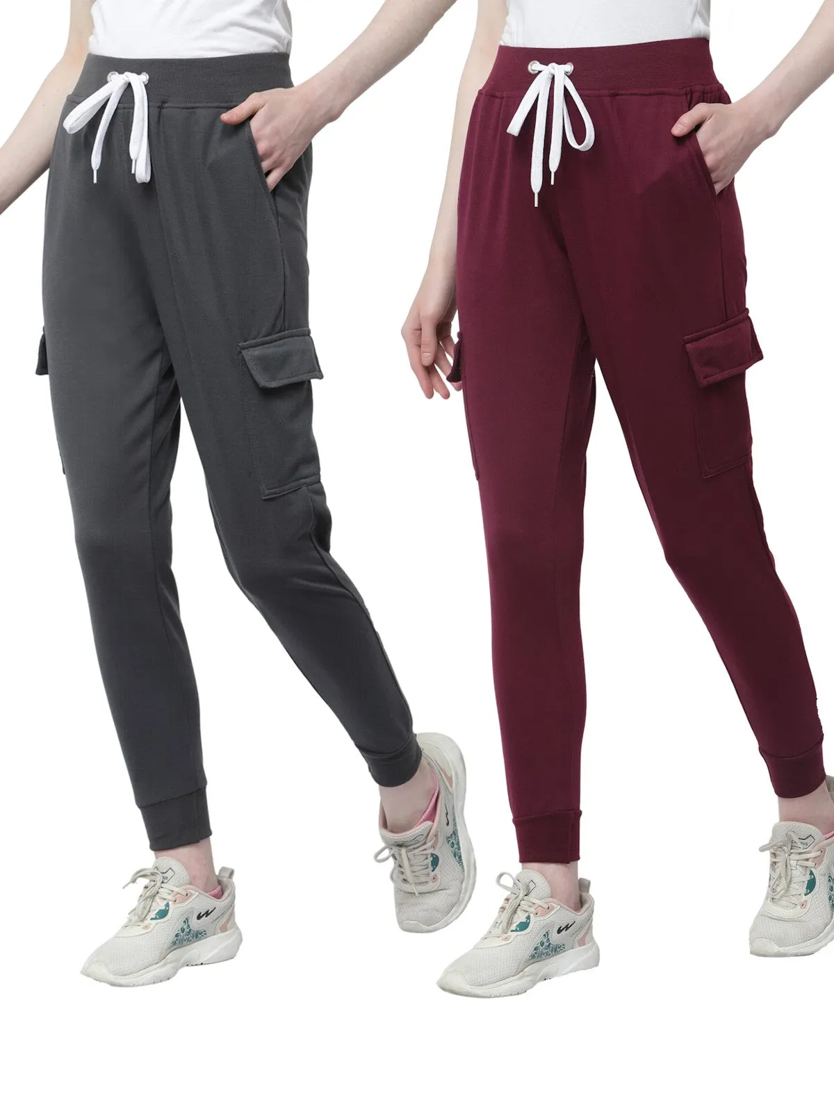 KZALCON Cotton Trackpant Joggers Pyjamas for Women Combo Set Pack of 2 with 4 Pockets