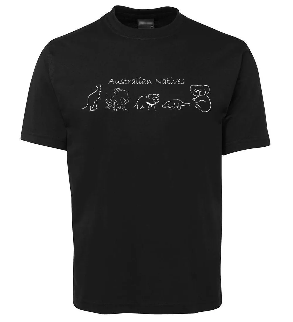 Line of Australian Animals Adults T-Shirt (Black)