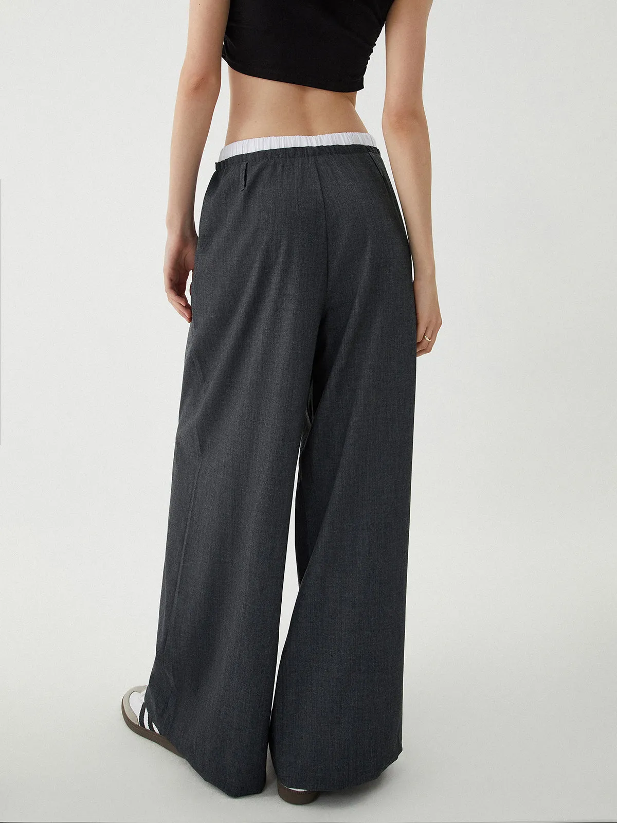 Loose Contrast Binding Trendy Wide Leg Pants