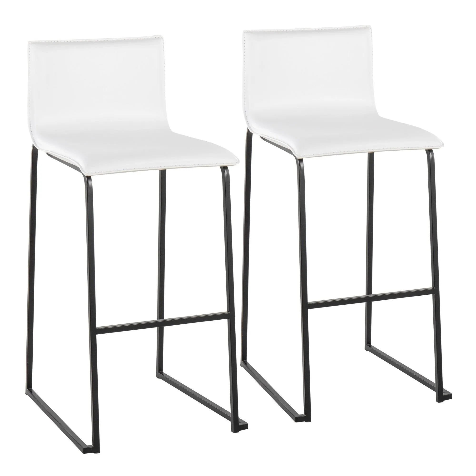 Mara Contemporary Barstool in Black Steel and White Faux Leather by LumiSource - Set of 2