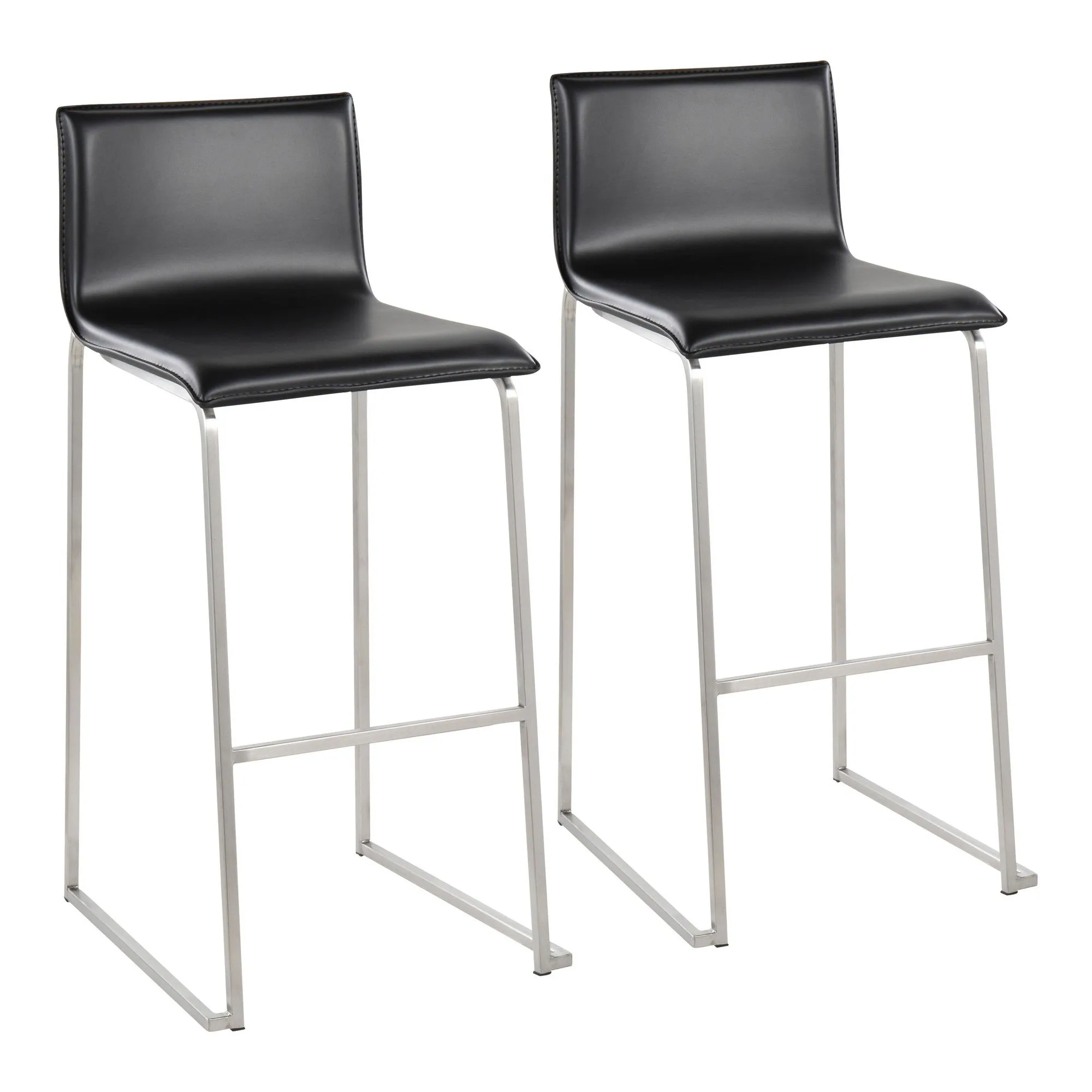 Mara Contemporary Barstool in Stainless Steel and Black Faux Leather by LumiSource - Set of 2