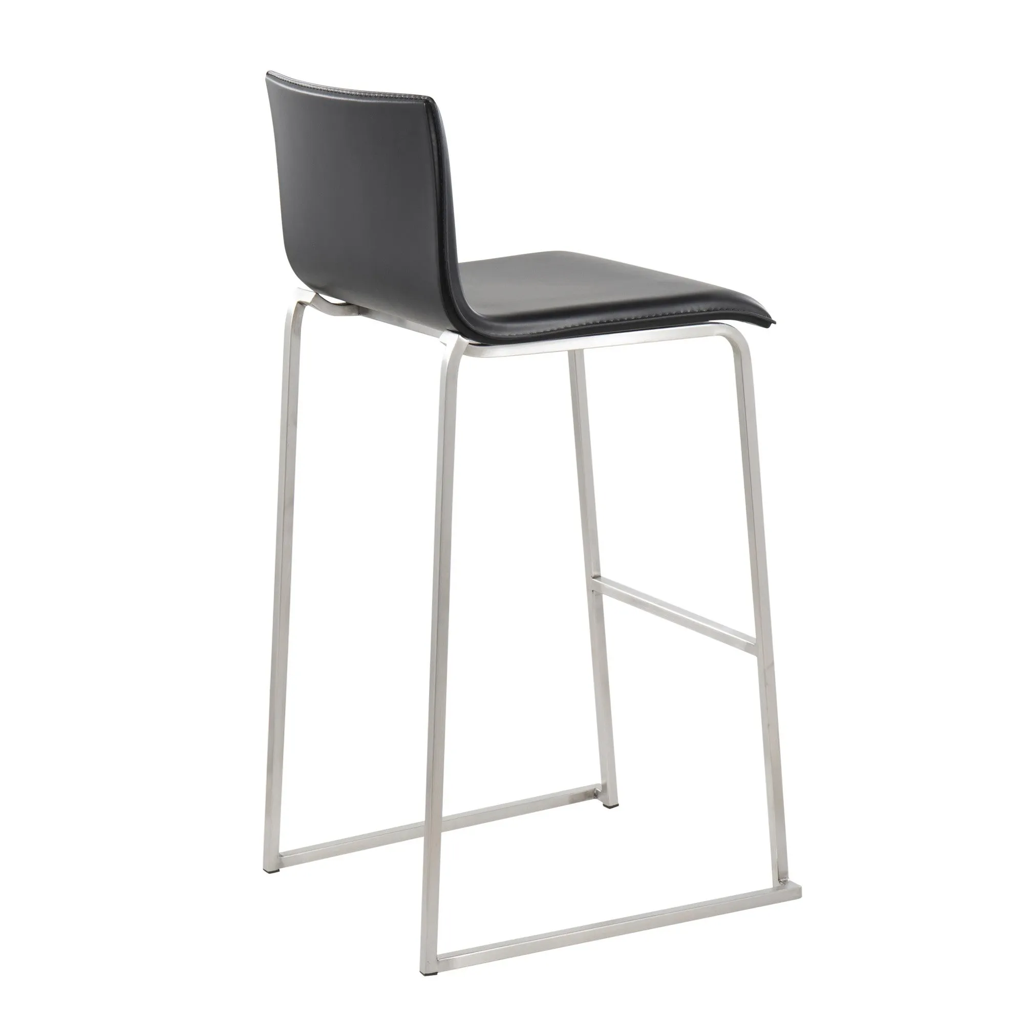 Mara Contemporary Barstool in Stainless Steel and Black Faux Leather by LumiSource - Set of 2