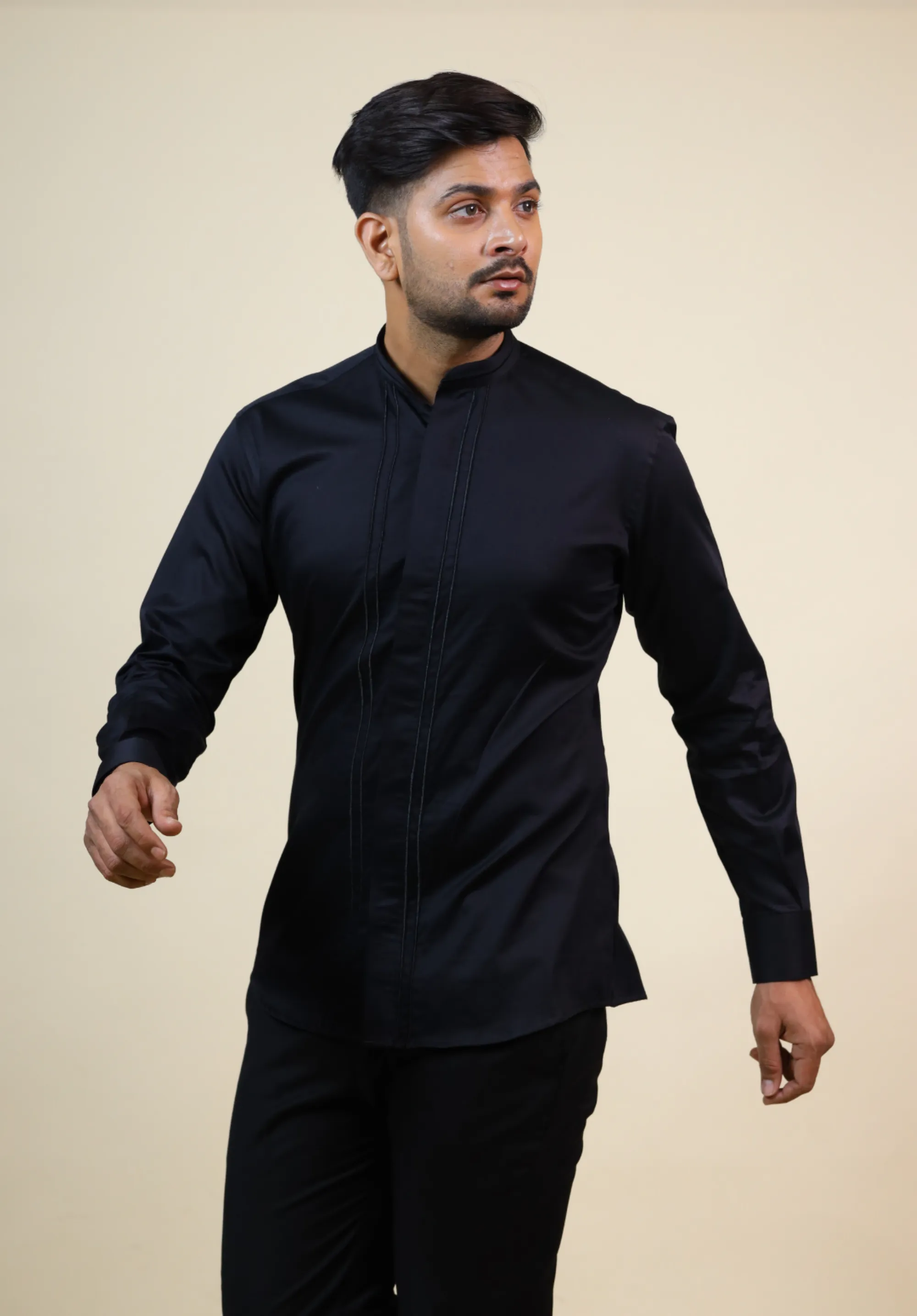 Men's Black Color Dirdum Black Designer Shirt Full Sleeves Casual Shirt - Hilo Design