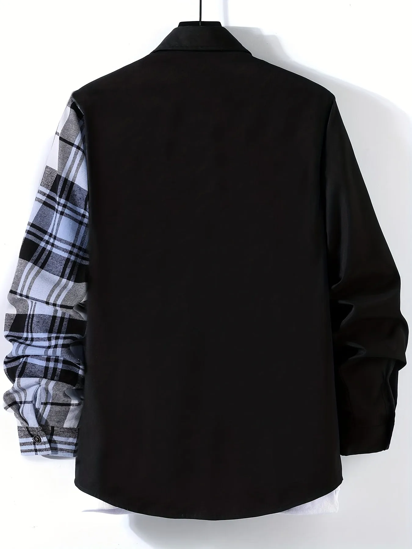 Men's Stylish Contrast Color Plaid Panel Long Sleeve Shirt