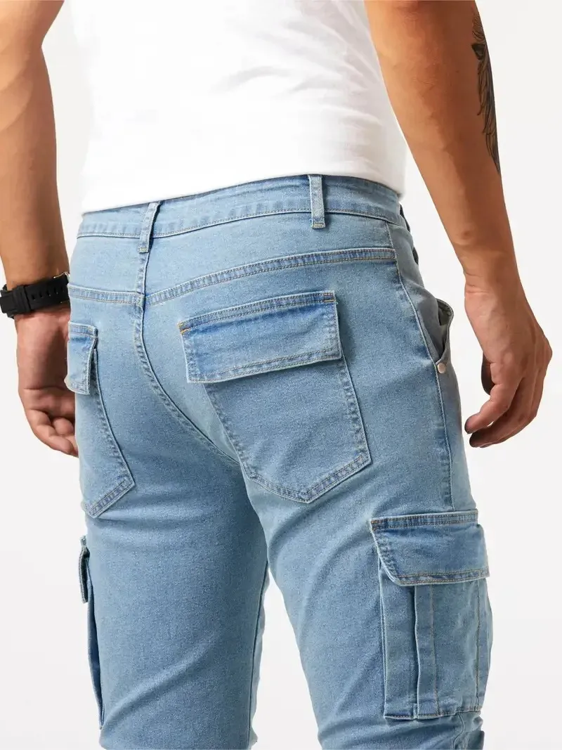 Men's Trendy Slim-fit Denim Cargo Pants with Pockets | Perfect for Everyday Wear