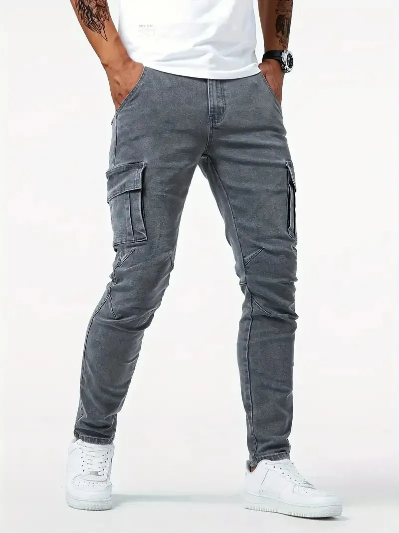 Men's Trendy Slim-fit Denim Cargo Pants with Pockets | Perfect for Everyday Wear