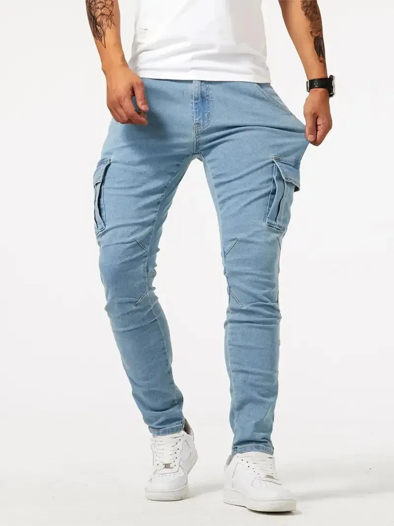 Men's Trendy Slim-fit Denim Cargo Pants with Pockets | Perfect for Everyday Wear