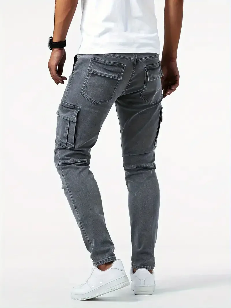 Men's Trendy Slim-fit Denim Cargo Pants with Pockets | Perfect for Everyday Wear