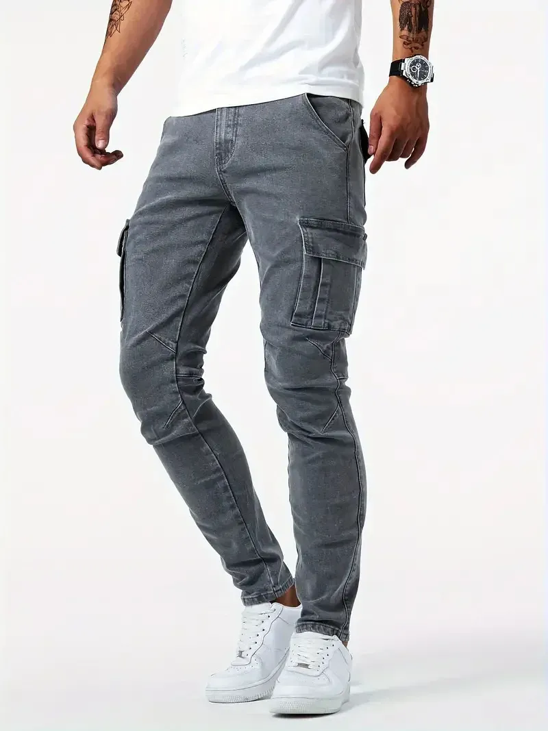 Men's Trendy Slim-fit Denim Cargo Pants with Pockets | Perfect for Everyday Wear