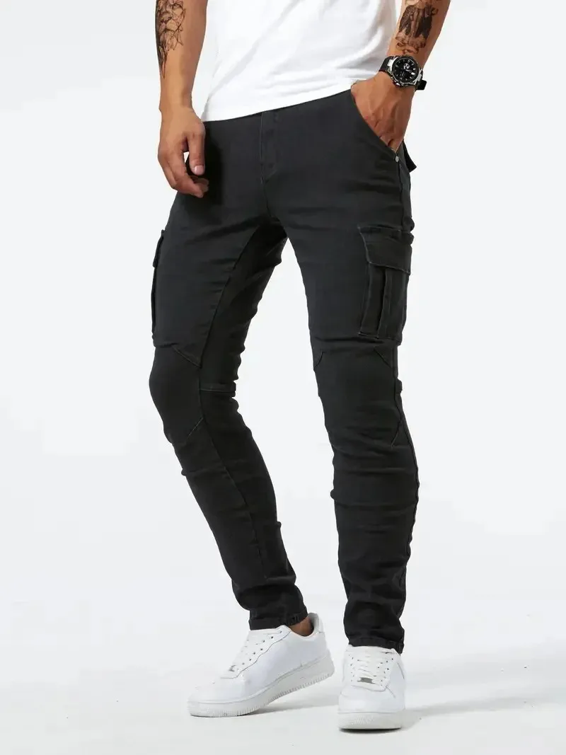 Men's Trendy Slim-fit Denim Cargo Pants with Pockets | Perfect for Everyday Wear