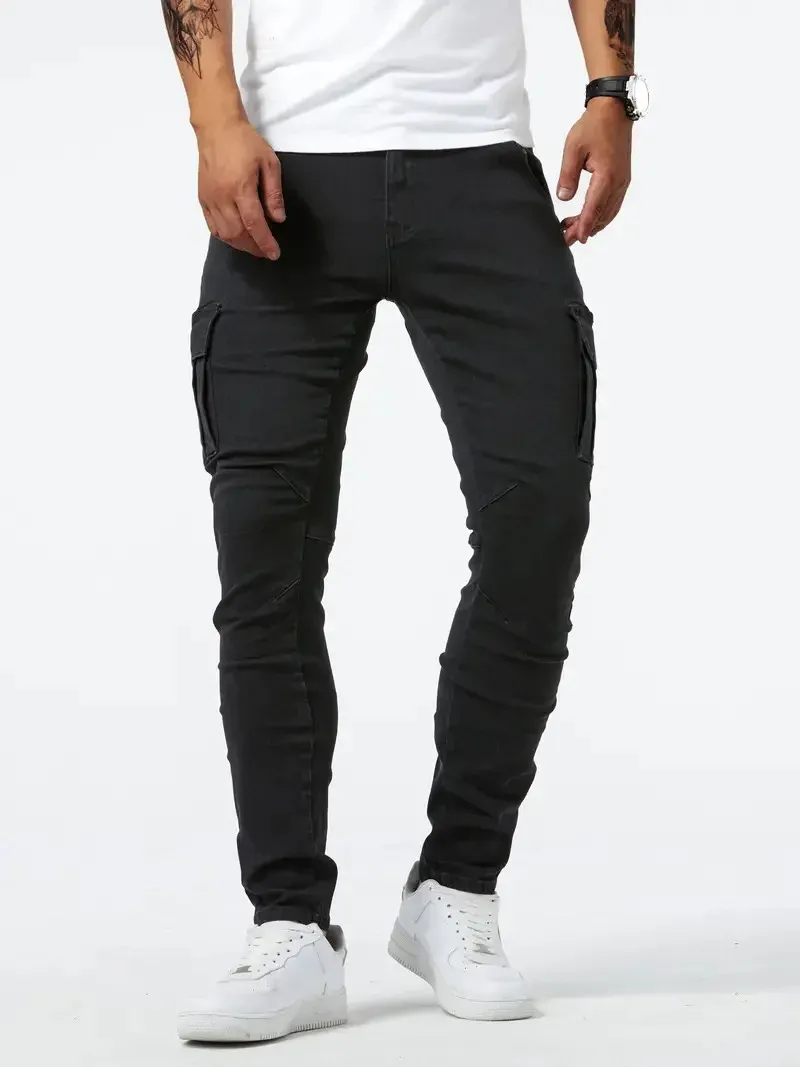 Men's Trendy Slim-fit Denim Cargo Pants with Pockets | Perfect for Everyday Wear