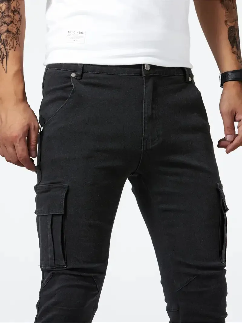 Men's Trendy Slim-fit Denim Cargo Pants with Pockets | Perfect for Everyday Wear